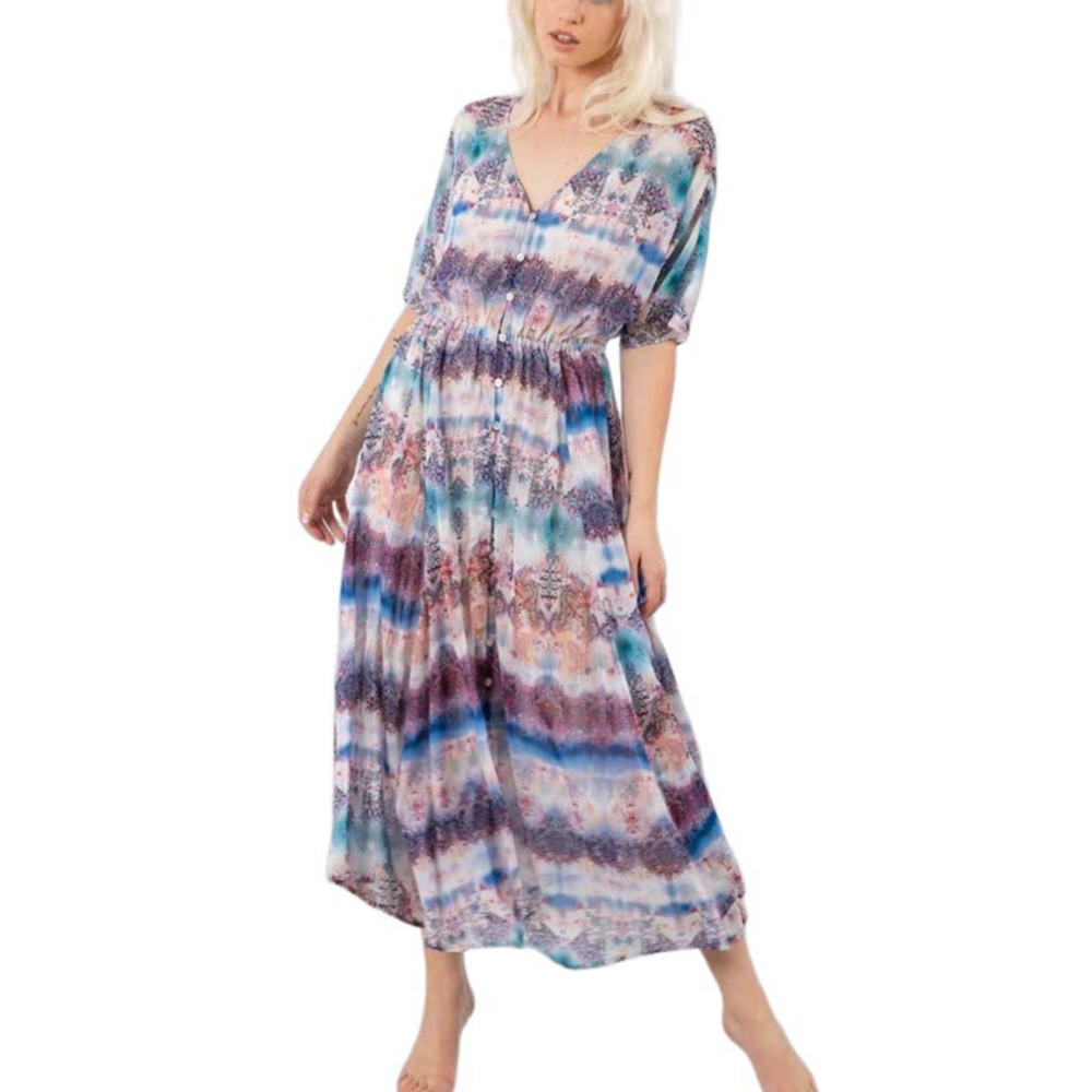 Lovestitch NORDSTROM Landslide Sheer Chiffon Bohemian Vacation Maxi Dress Medium